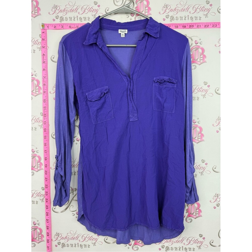 Splendid shirt Violet Collared Long-Sleeve Tunic with Front Pockets